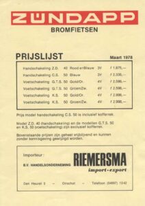 Prijslijst Riemersma Zündapps 1978